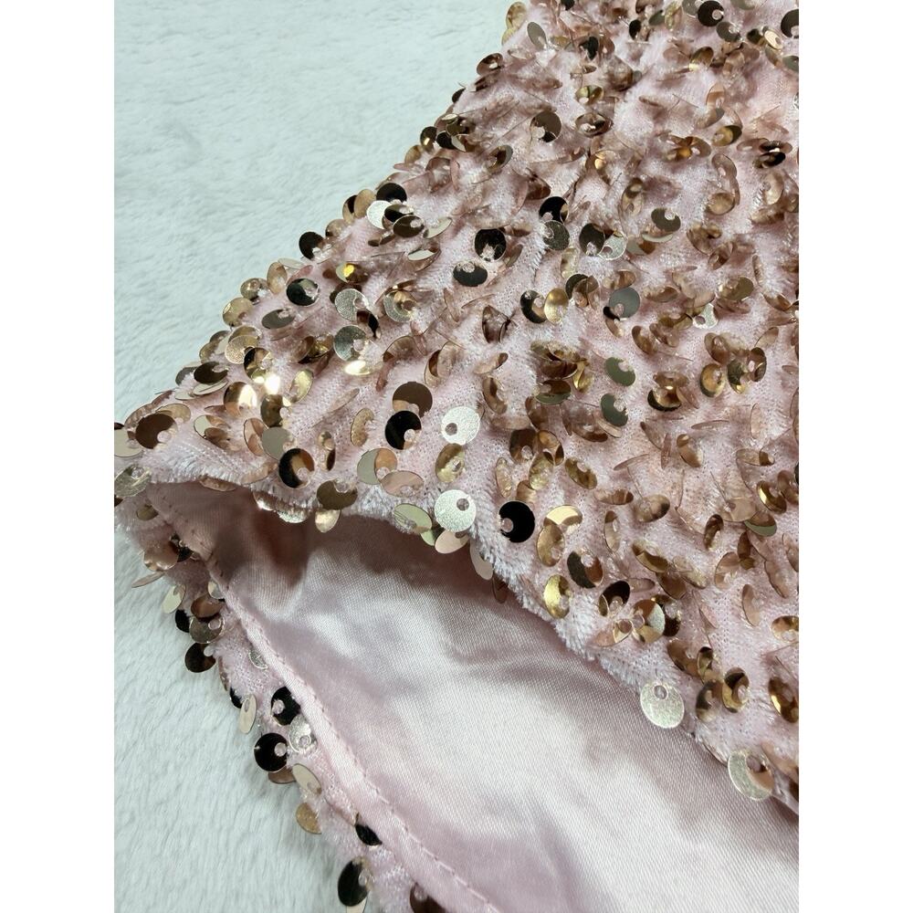 Angel Biba NWT Blush Sequin Mini Dress Rose Gold Cocktail Party Wedding Guest M - Picture 3 of 16